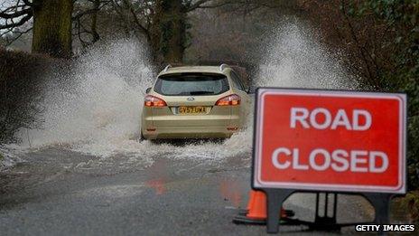 Flooded road in Hildenborough