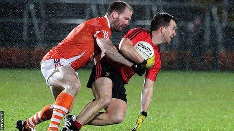 Mark Poland and Ciaran McKeever in action