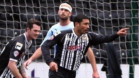 Hayden Mullins celebrate's Notts County's opening goal against Coventry