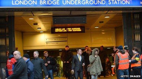 Pickets gathered outside London Bridge underground station