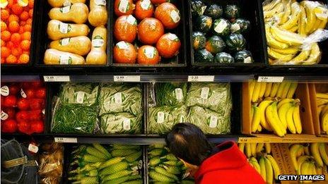 Fruit on display in a supermarket