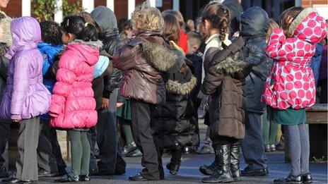 A line of children in a primary school playground