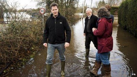 Nick Clegg visits a flood village in Somerset