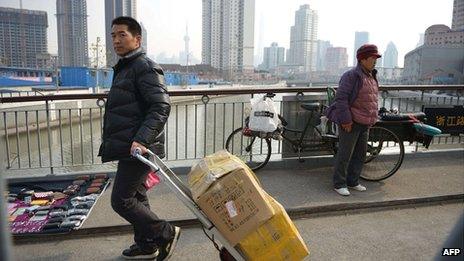 Across a bridge in Shanghai, January 2014