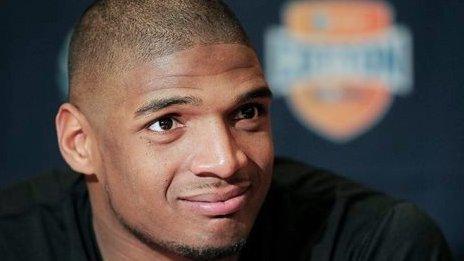 University of Missouri football player Michael Sam during a January 1, 2014 press conference in Irving, Texas