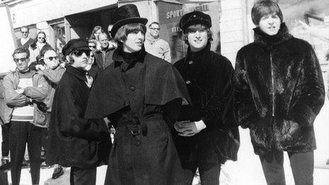 The Beatles filming Help!