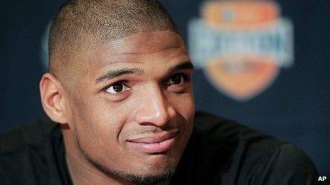 University of Missouri football player Michael Sam during a January 1, 2014 press conference in Irving, Texas