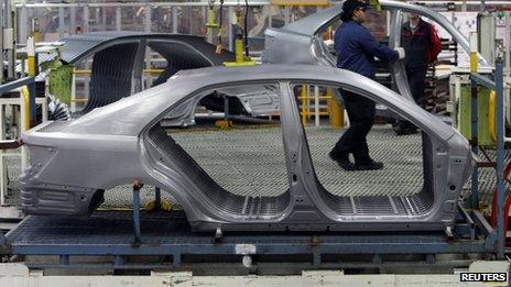 A bodyshell on the assembly line at the Toyota plant in Melbourne