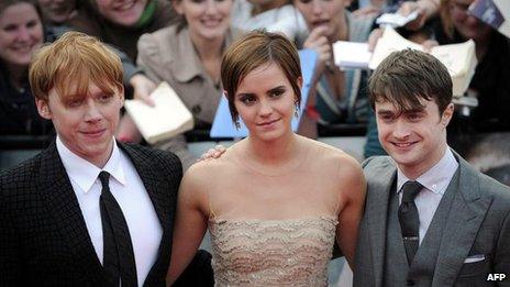 Rupert Grint, Emma Watson and Daniel Radcliffe, stars of the Harry Potter films