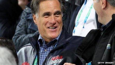 Mitt Romney sits in the stands during the 2010 Winter Games in Vancouver, Canada.