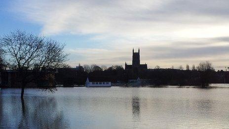 The cathedral across the New Road floods including the cricket ground