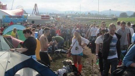 Festival-goers arrive at T in the Park