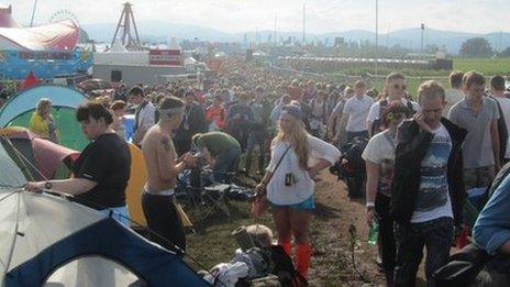 Festival-goers arrive at T in the Park