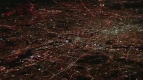 An image of London at night captured by the plane's specialist mapping system