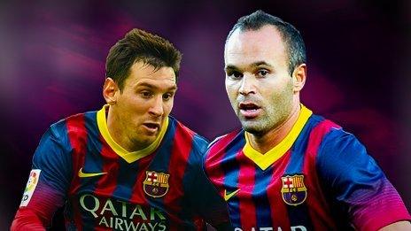 Barcelona v Rayo Vallecano: Lionel Messi and Andres Iniesta