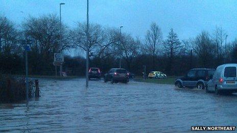 Flooding at Bakers Arms roundabout on the A35