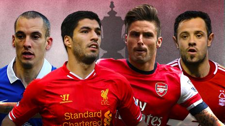 Leon Osman, Luis Suarez, Olivier Giroud and Andy Reid