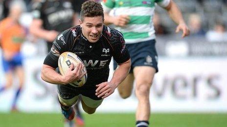 Scrum-half Rhys Webb also goes over for a first-half Ospreys try