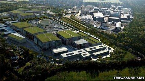 Aerial view of Pinewood Studios