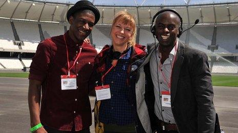 Sara Cox (c) with Labrinth and Trevor Nelson