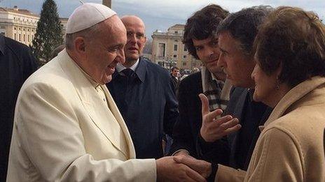 Pope Francis met Philomena Lee (right) and Steve Coogan (second right)