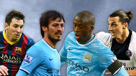 Lionel Messi, David Silva, Yaya Toure, Zlatan Ibrahimovic