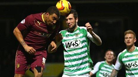 Action from Yeovil's 0-0 draw with Watford at Huish Park