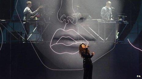 Lorde and Disclosure on stage during the 2014 Brit Awards at the O2 Arena, London