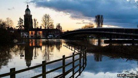 View of the flood water in Upton-upon-Severn