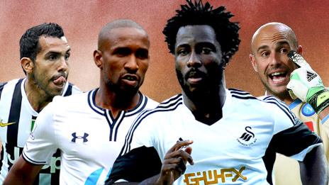 Carlos Tevez, Jermain Defoe, Wilfried Bony, Pepe Reina