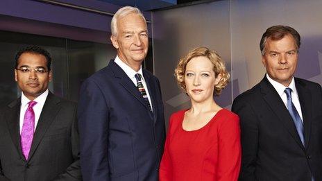 Channel 4 News hosts Krishnan Guru-Murthy, Jon Snow, Cathy Newman and Matt Frei