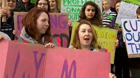 Teenagers campaigning against cuts to youths services