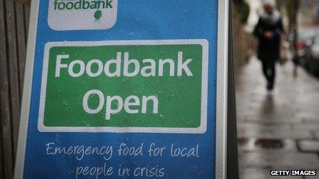 A sign sits outside the Hammersmith and Fulham Foodbank charity at St Simons church on April 4 2013