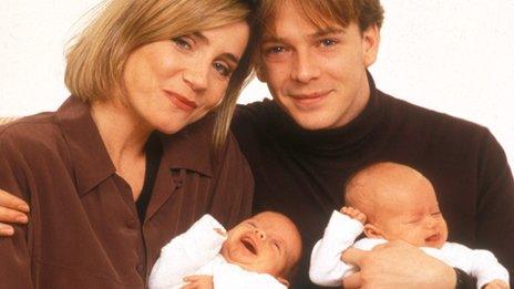 EastEnders stars Michelle Collins and Adam Woodyatt with on-screen children