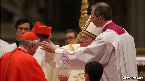 Cardinal Vincent Nichols receiving his biretta