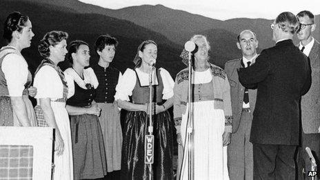 A 1966 file photo shows members of the Trapp family as they gave a public concert at the family lodge in Stowe, Vermont.