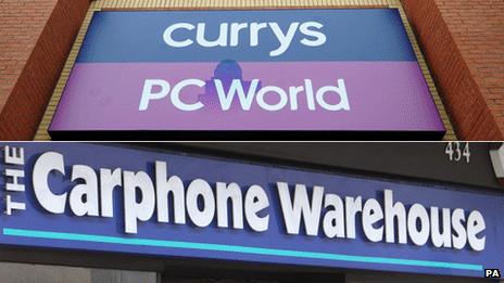 Currys, PC World and Carphone Warehouse signs