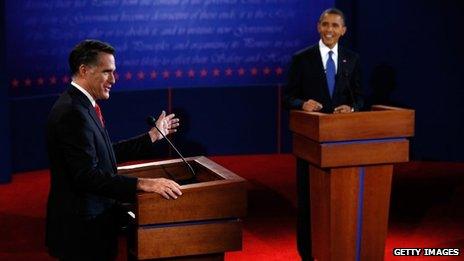 Barack Obama and Mitt Romney during the first of three US Presidential debates in 2012