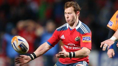 Munster's Cathal Sheridan suffers a broken arm against Ospreys