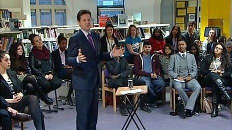 Nick Clegg addresses students in East London