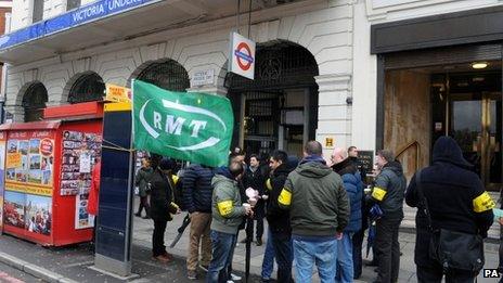 A picket line outside Victoria Station during the strike earlier this month