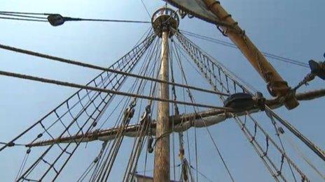 The mast of The Matthew tall ship