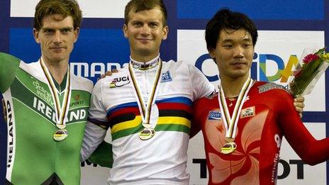 Medalists Martin Irvine, Ivan Kovalev and King Lok Cheung