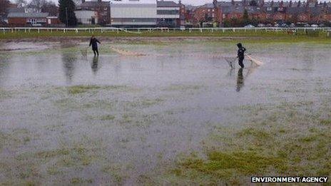 Environment Agency staff with net