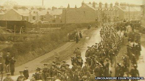 Troops in Grantham during WWI