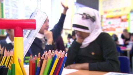 Drawing pencils in a classroom