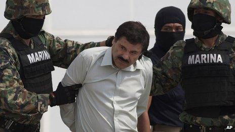 Joaquin "El Chapo" Guzman is seen in custody in Mexico City, Mexico, on 22 February 2014