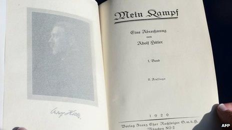 The title page of a copy of Mein Kampf which sold at auction in Los Angeles