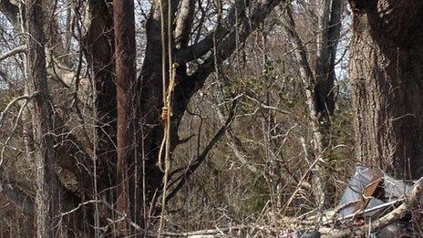 A noose hangs from a tree in Cheneyville, Louisana