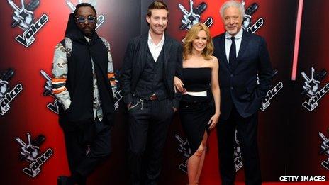 The Voice UK coaches; Will.I.Am, Ricky Wilson, Kylie Minogue and Sir Tom Jones